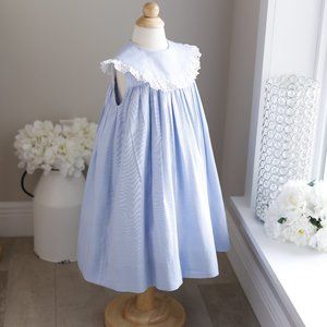Blue Cotton Dress A-Line Crocheted Lace Collar Bailey Boys Boutique 24 Months